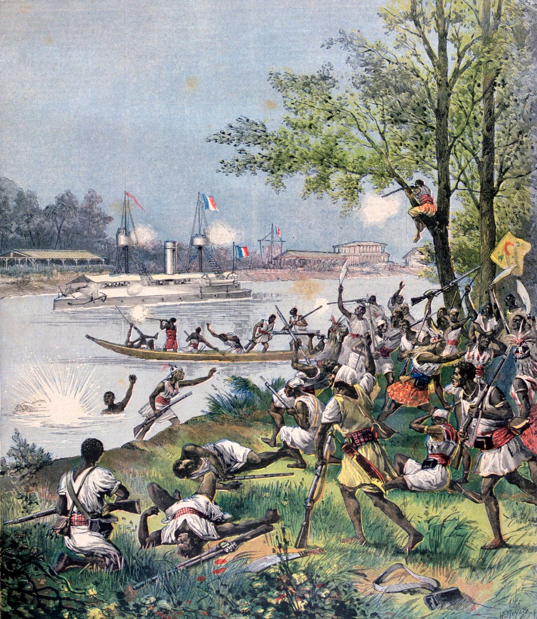 Ataque aos aldeões de Daomé pelos franceses, 1892 de Henri Meyer