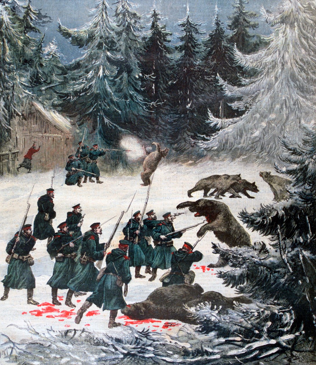 Ataque de urso, Rússia, 1892 de Henri Meyer