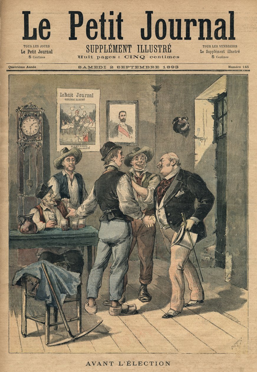 Antes da eleição, ilustração de &39;Le Petit Journal&39;, suplemento ilustre, 2 de setembro de 1893 de Henri Meyer