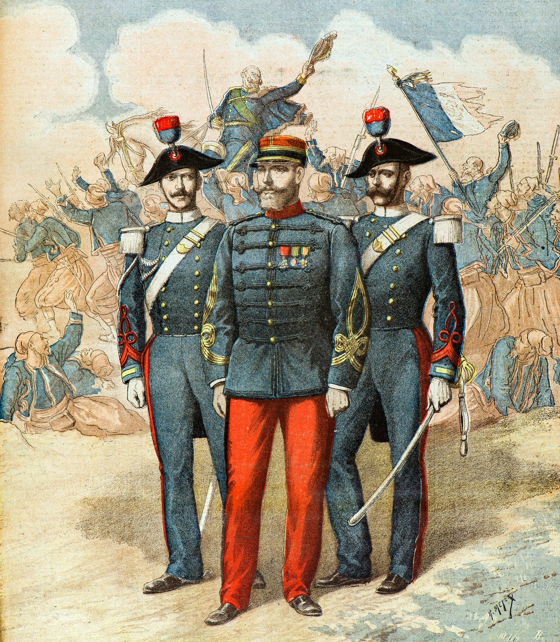 O capitão Romani entre dois gendarmes italianos de Henri Meyer