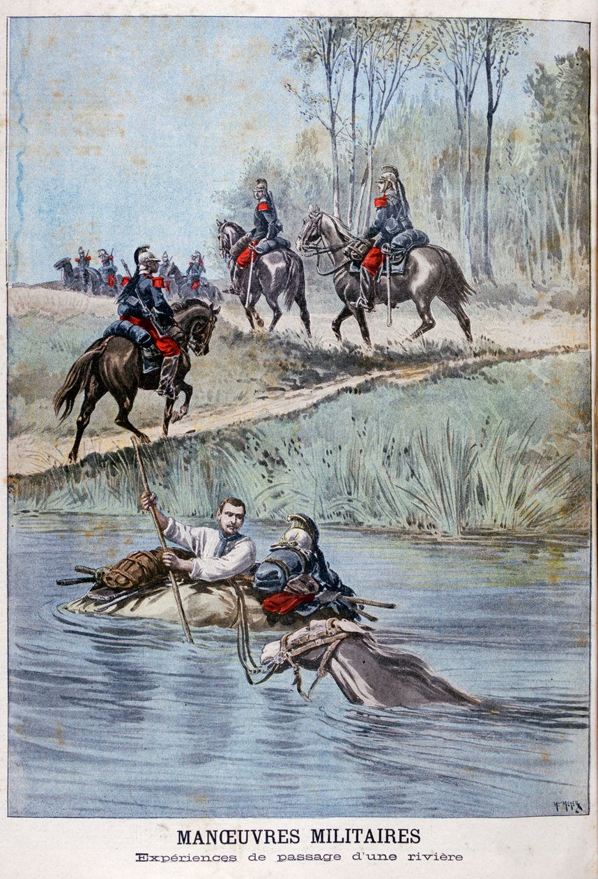 Manobras militares francesas, atravessando um rio, 1898 de Henri Meyer