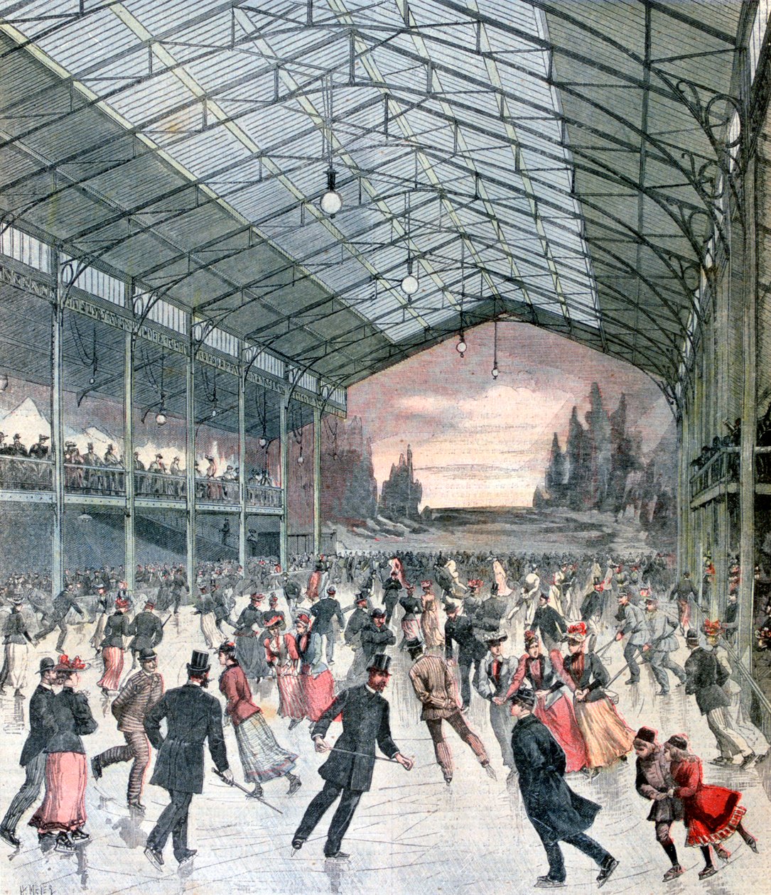 Patinação no Gelo em Paris, 1892 de Henri Meyer