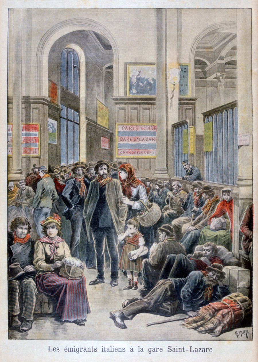 Emigrantes italianos na Gare Saint-Lazare, Paris, 1896 de Henri Meyer