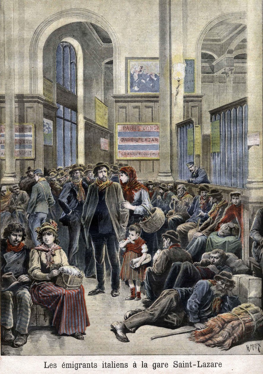 Emigrantes italianos na estação São Lázaro (Saint Lazarus) (Saint Lazarus) - in "The Petity Journal", março de 1896 de Henri Meyer