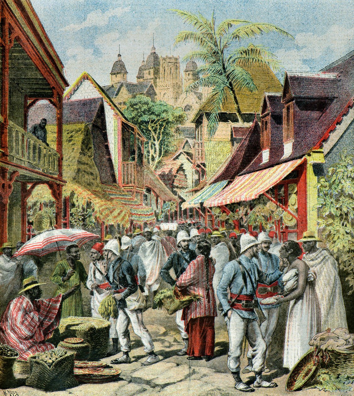 O exército francês em Madagáscar, 1895 (Ilustração) de Henri Meyer