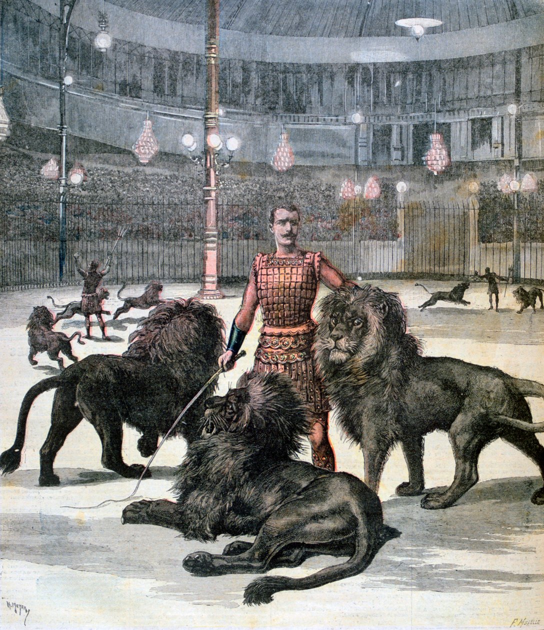 Domar um leão no Lhippodrome, Paris, 1891 de Henri Meyer