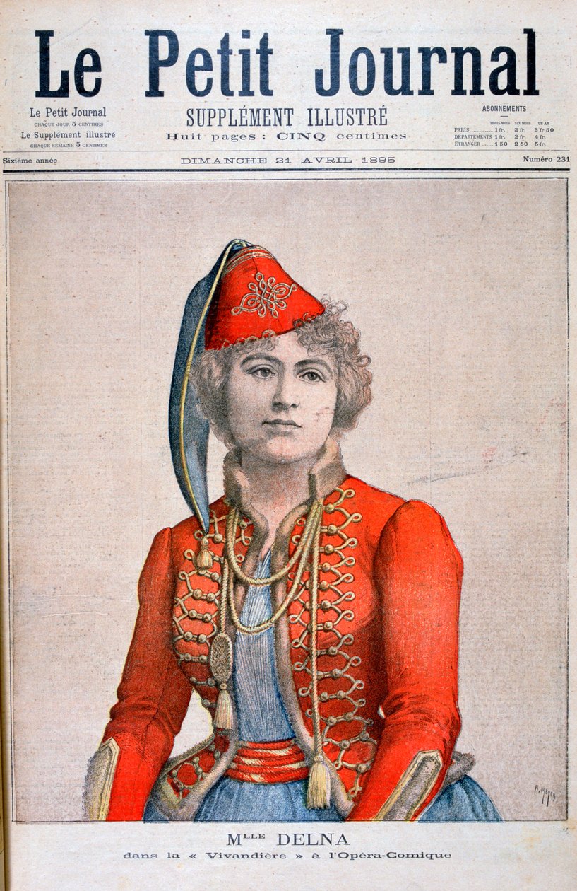 Mlle Delna, retratando um vivandiere na ópera em quadrinhos, La Vivandiere, 1895 de Henri Meyer