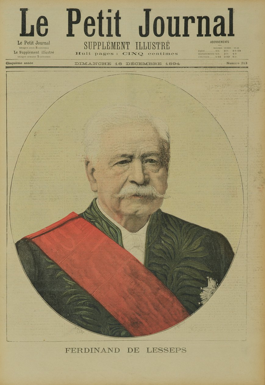 Retrato de Ferdinand Marie de Lesseps (1805-94) de The Little Journal, 16 de dezembro de 1894 de Henri Meyer