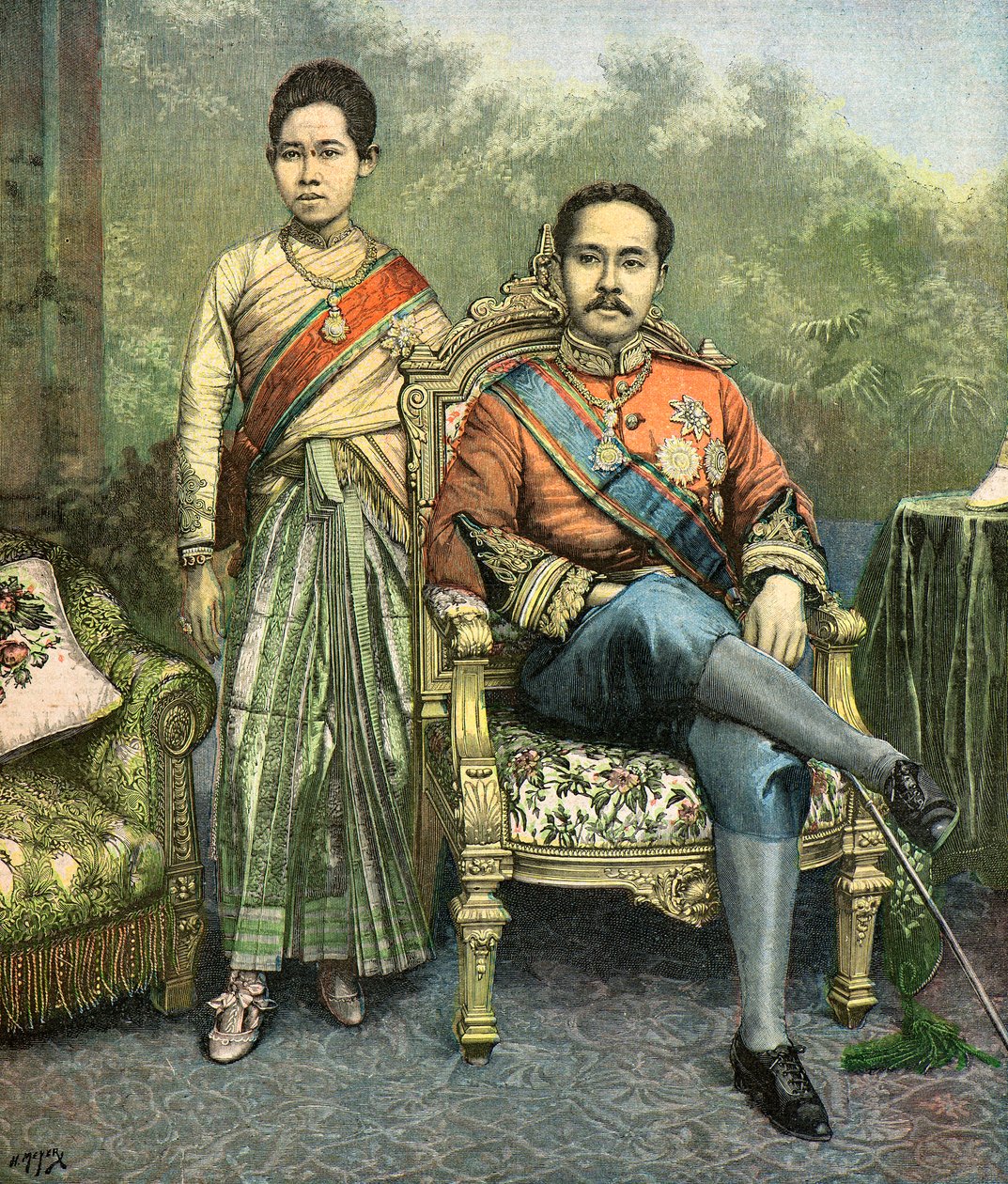 Retrato do Rei Rama 5 e da Rainha Savang Vadhana de Henri Meyer