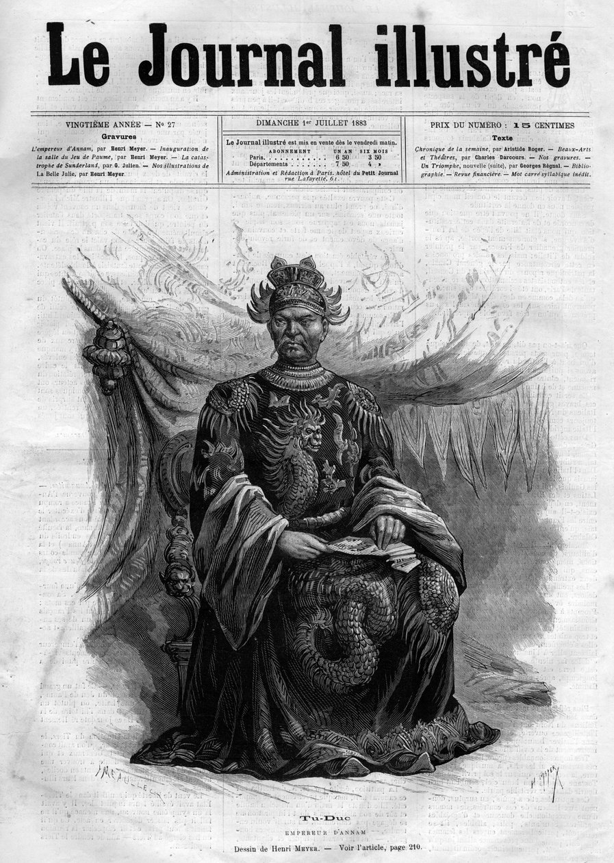 Retrato de Tu-Duc (Tu Duc) (1830-1883) Imperador de Annam (1848-1883) - Capa de "O Diário Ilustrado" de 1883 - Desenho de Henri Meyer (1844-1899) de Henri Meyer
