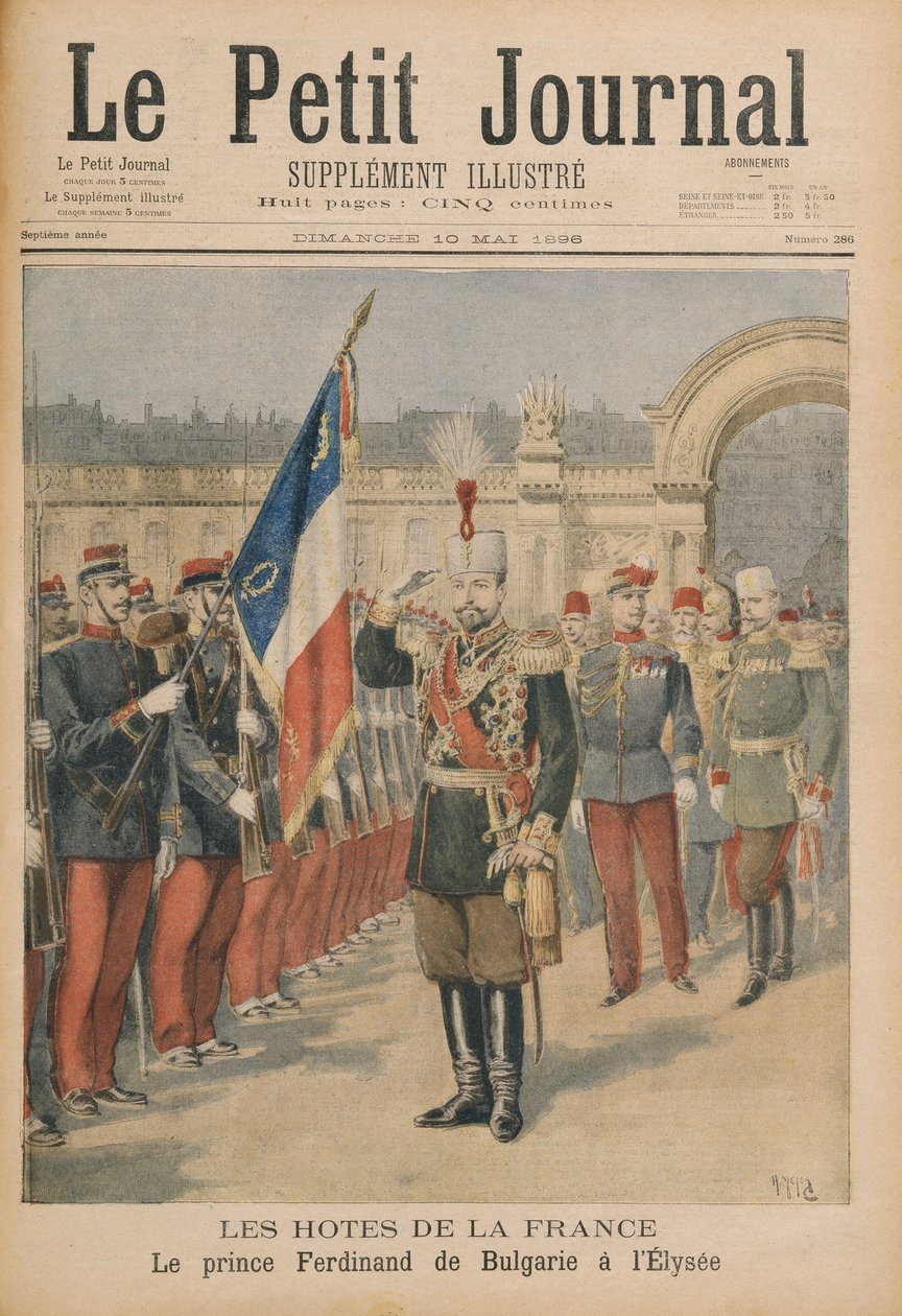 Príncipe Ferdinand (1861-1948) da Bulgária no Palácio do Eliseu, ilustração do Le Petit Journal, 10 de maio de 1896 (gravura a cores) de Henri Meyer
