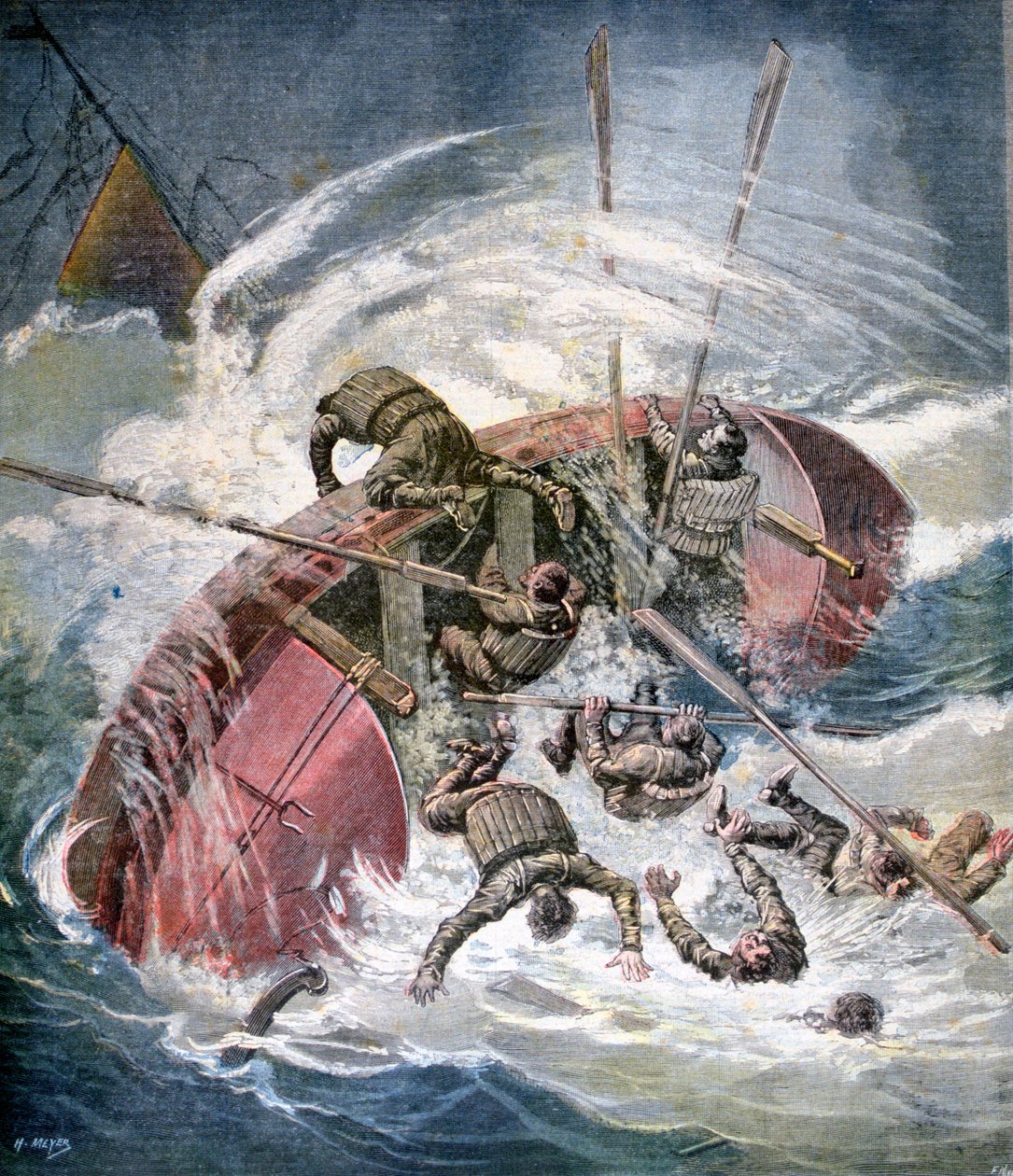Resgate de um naufrágio em uma tempestade ao largo de Les Sables-dOlonne, França, 1891 de Henri Meyer