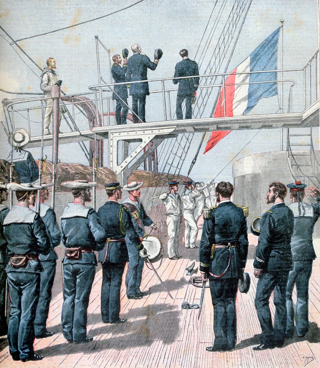 Saudação à bandeira, manobras navais francesas, 1891 de Henri Meyer