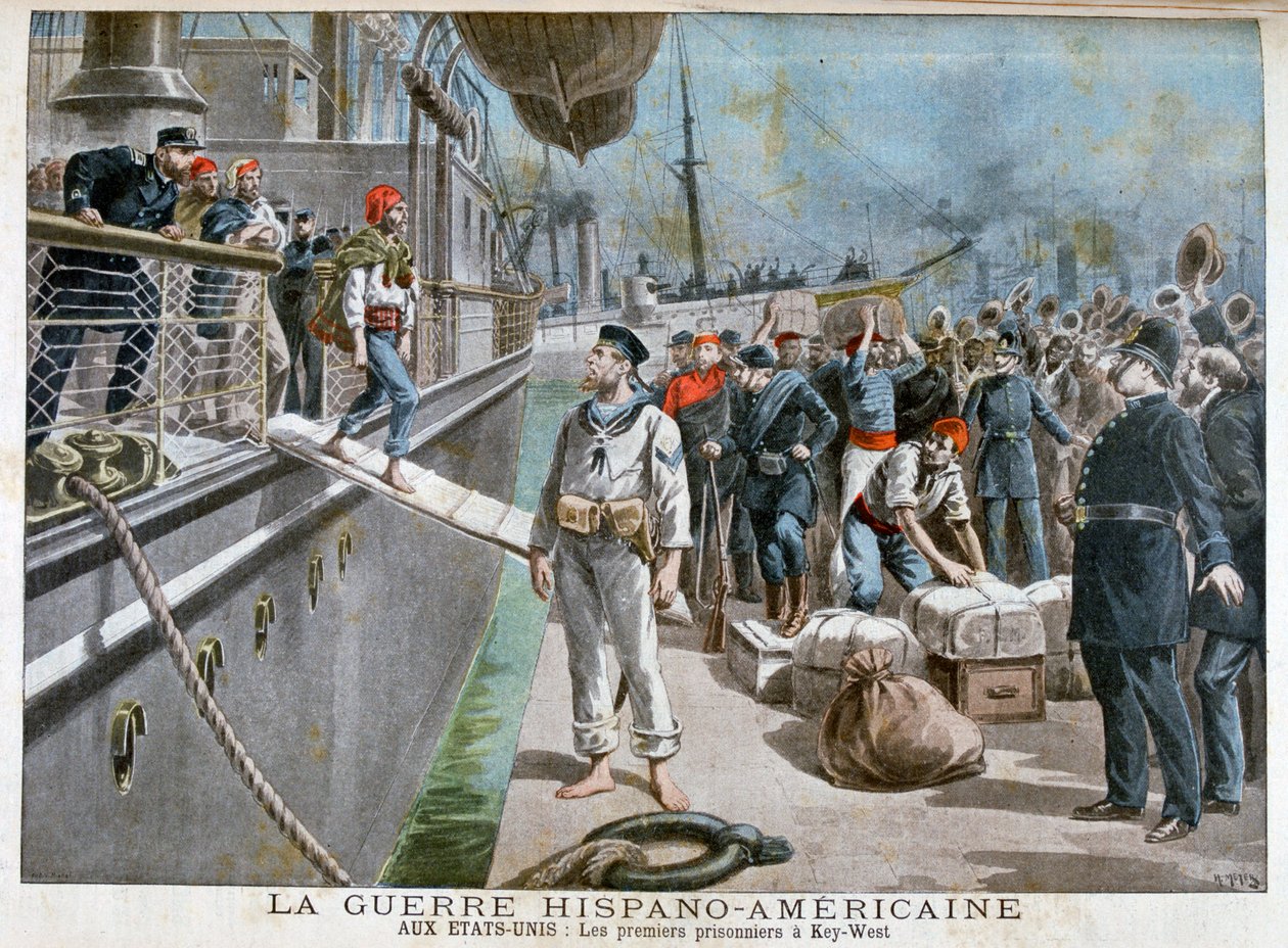 Prisioneiros espanhóis chegando a Key-West, Guerra Hispano-Americana, 1898 de Henri Meyer