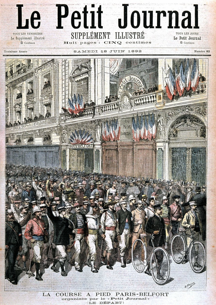 Início da participação da multidão no Paris - Belfort organizado pela PetitJournal - no "Le petit journal" de 18/06/1892. de Henri Meyer
