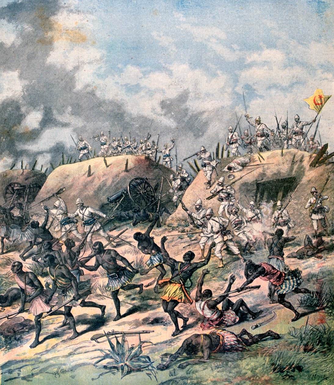 O ataque francês a Kana, Daomé, África, 1892 de Henri Meyer