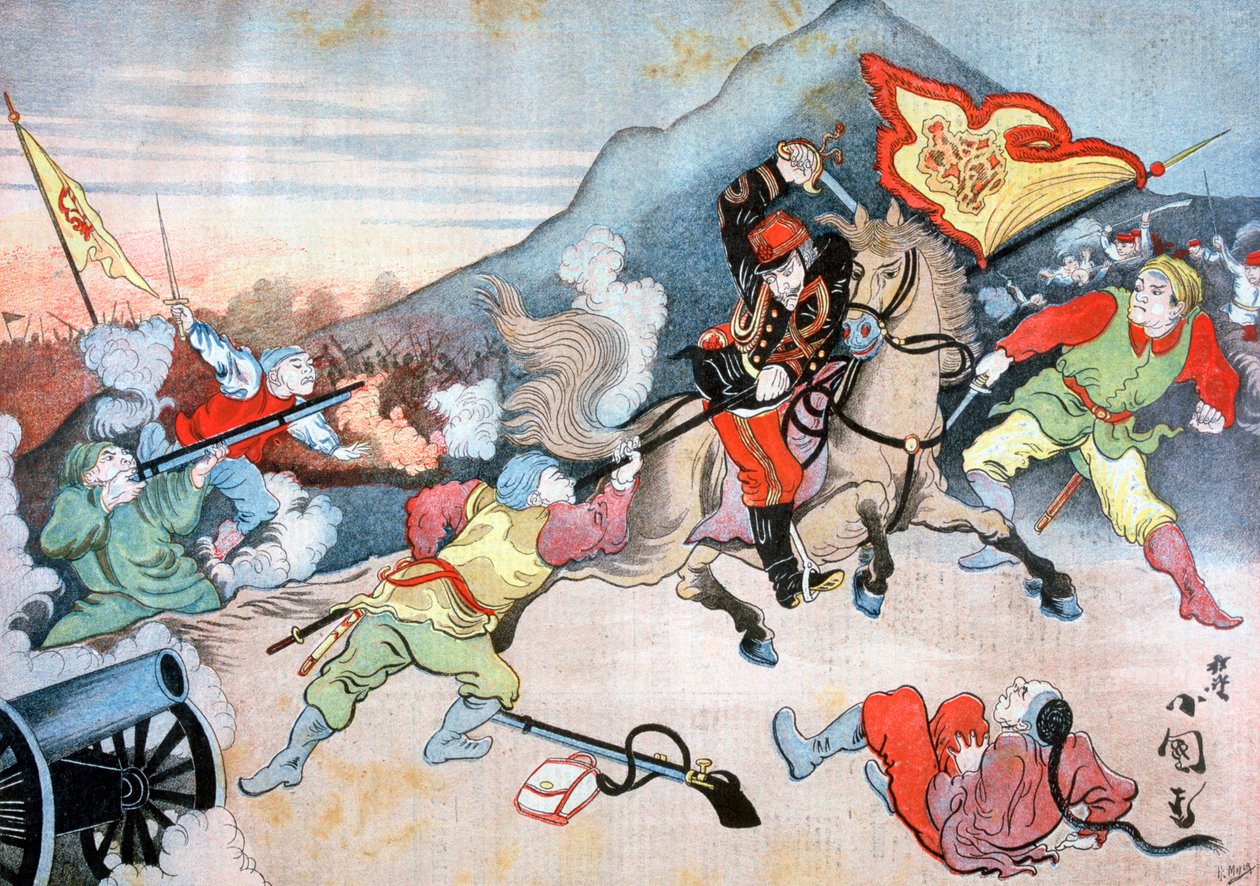A tomada da bandeira chinesa por um oficial japonês, 1894 de Henri Meyer