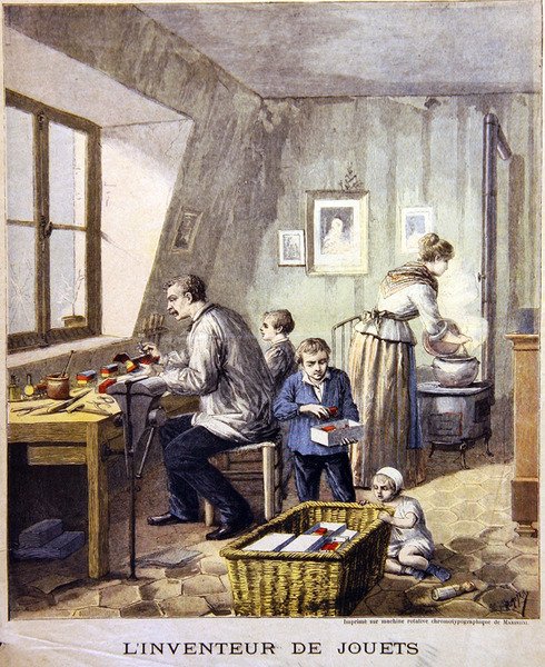 The Toy Inventor, finais do século XIX (chromo litho) de Henri Meyer