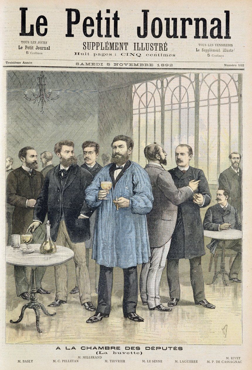 Página de rosto representando o bar na Câmara dos Deputados, ilustração do suplemento ilustrado do Le Petit Journal, 5 de novembro de Henri Meyer