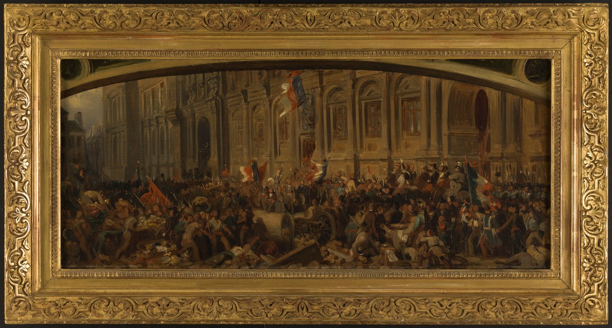 Lamartine empurra a bandeira vermelha no Hôtel de Ville, 25 de fevereiro de Henri Philippoteaux