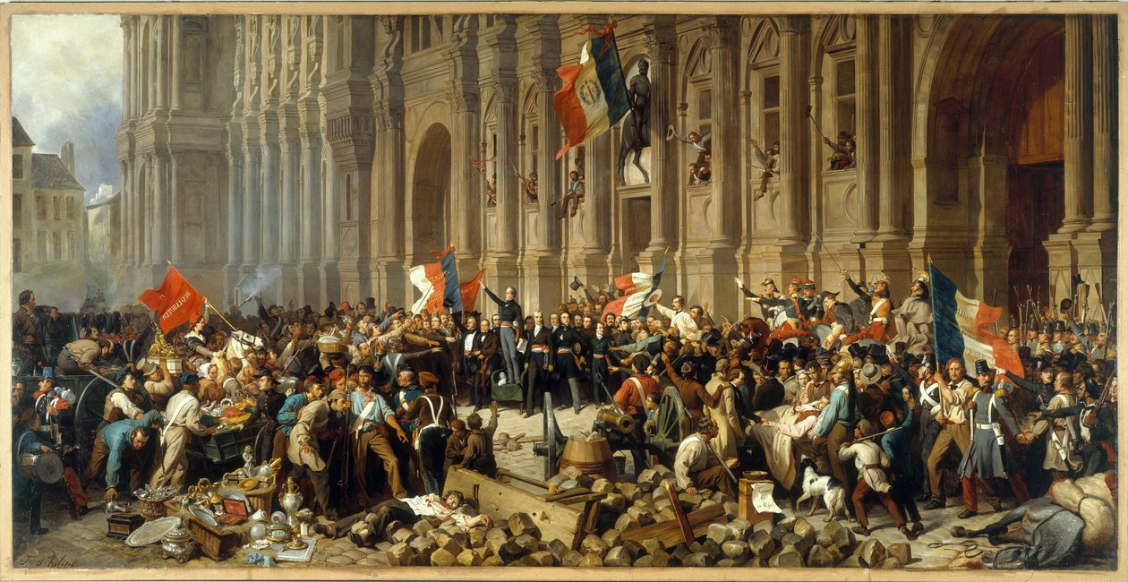 Lamartine recusando a bandeira vermelha em frente ao Hôtel de Ville, cerca de 1848 (óleo sobre tela) de Henri Philippoteaux