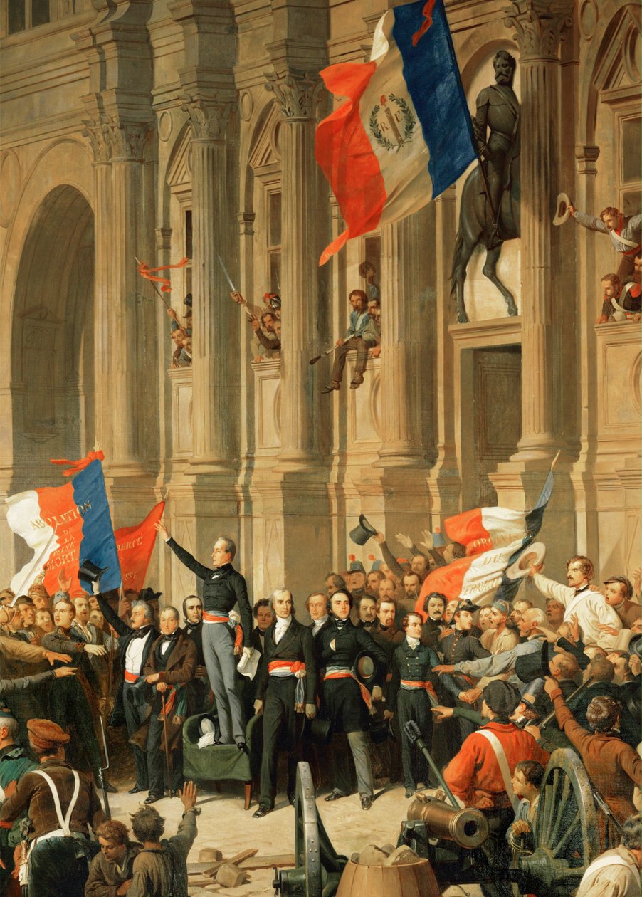 Revolução de 1848: O poeta Alphonse de Lamartine rejeita a bandeira vermelha da extrema-esquerda ... de Henri Philippoteaux