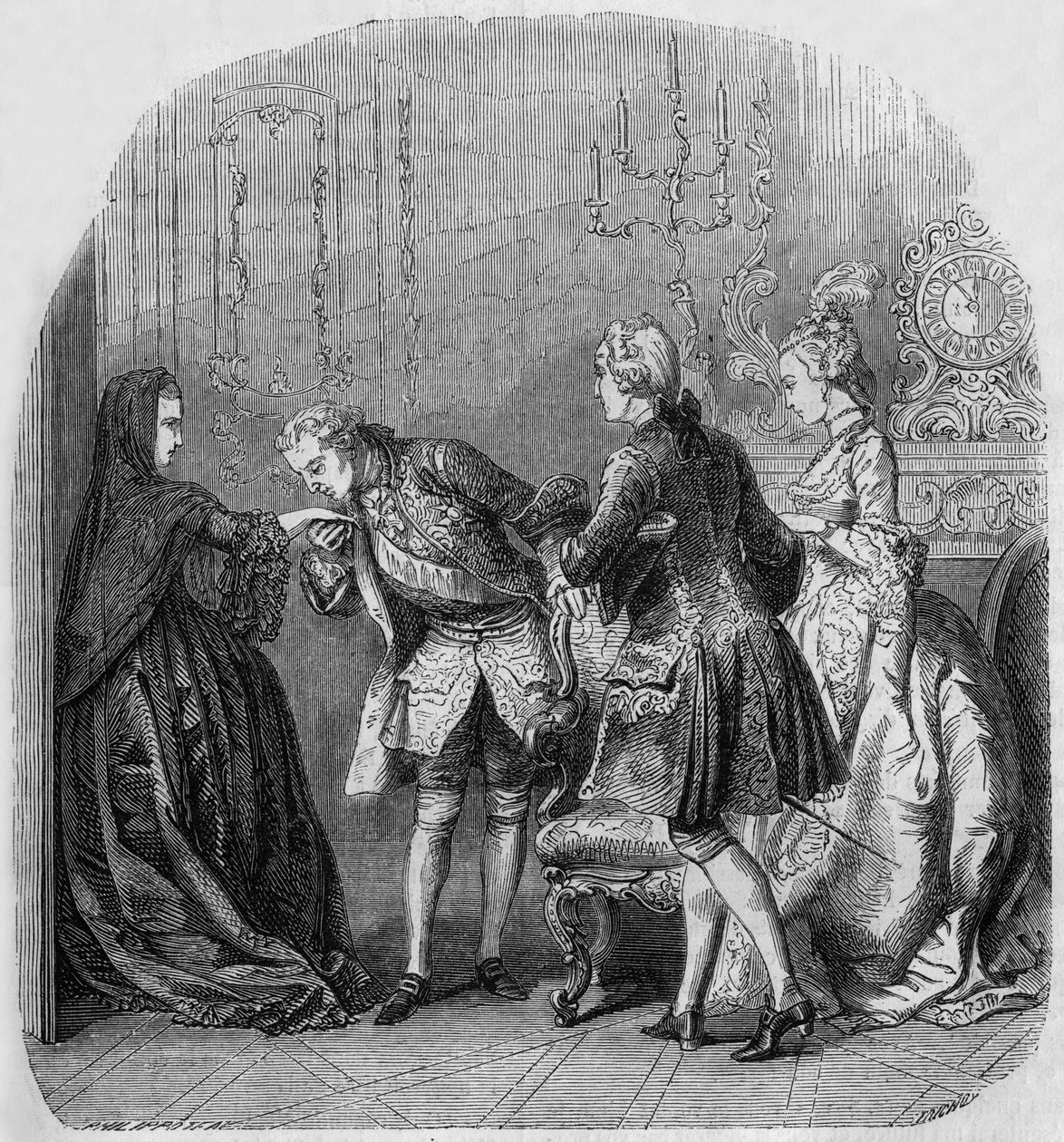 A princesa de Lamballe, o rei Luís XV, Luís de Richelieu, a condessa Jeanne du Barry de Henri Philippoteaux