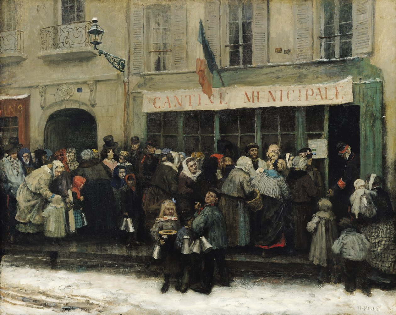 Uma Sopa Cozinha durante o Cerco de Paris, depois de 1870 (óleo sobre tela) de Henri Pille