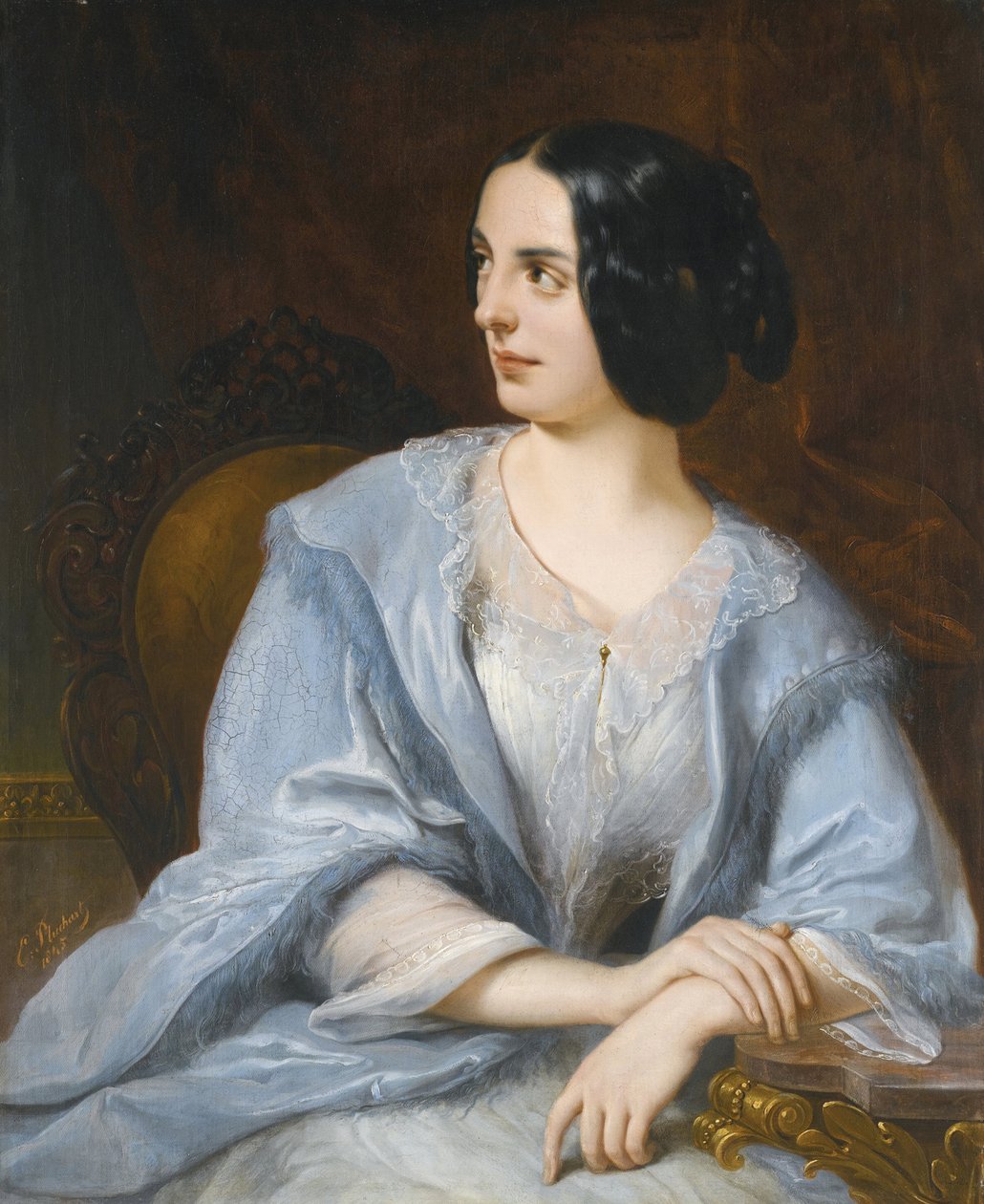 Retrato da comediante russa Vera Michurina Samoylova (Michurina-Samoylova, Samoilova) (1866-1948)" Pintura de Eugene Pluchart (1809-1880) 1845 - Óleo sobre tela, 82x66 - Coleção Particular de Henri Pluchart