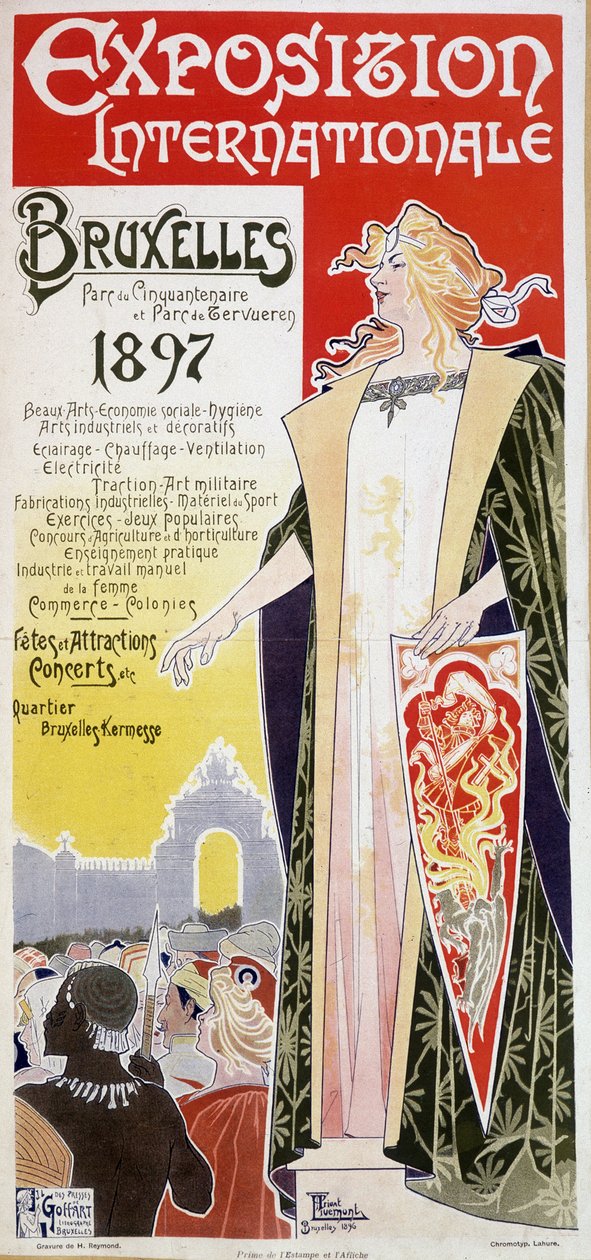 Cartaz da Exposição Internacional de Bruxelas 1897 por Henri Privat Antoine Theodore Livemont (às vezes chamado Privat-Livemont) (1861-1936) de Henri Henri Antoine Théodore Livemont