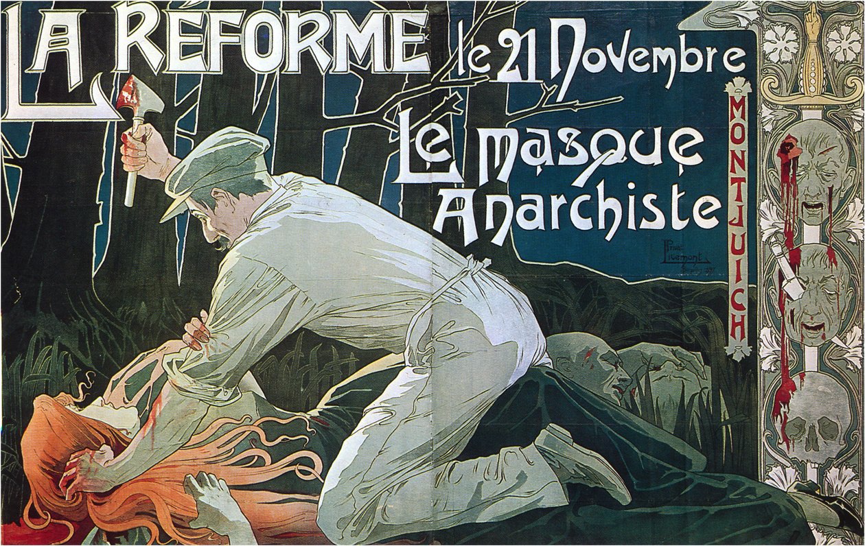 A Reforma em 21 de novembro, a máscara anarquista, 1897 de Henri Henri Antoine Théodore Livemont