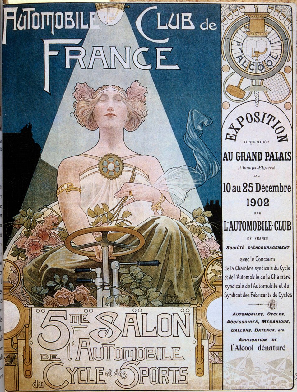 Cartaz do Automobile Club de France durante o 5º Salão Automóvel do Grand Palais de Paris em 1902, ilustração de Henri Privat-Livemont (1861-1936), Versalhes, Biblioteca Municipal - Cartaz do Automóvel Club de France durante o 5º Salão Automóvel em de Henri Henri Antoine Théodore Livemont