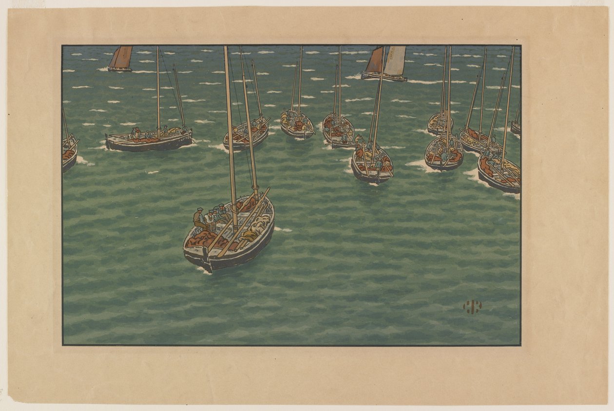 Barcos ancorados em Tréboul, placa 5 de, "Le Beau Pays de Bretagne de Henri Rivière