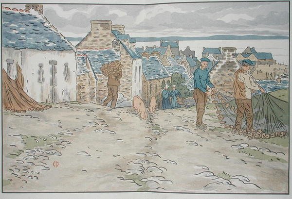 Pescadores bretões a arranjar as suas redes de Henri Rivière