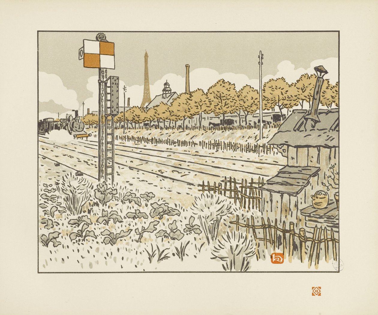 Do cais de Javel (barraca do agulheiro) [As trinta e seis vistas da Torre Eiffel] de Henri Rivière