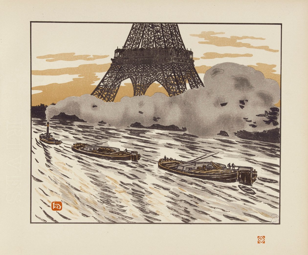As barcaças [As trinta e seis vistas da Torre Eiffel] de Henri Rivière
