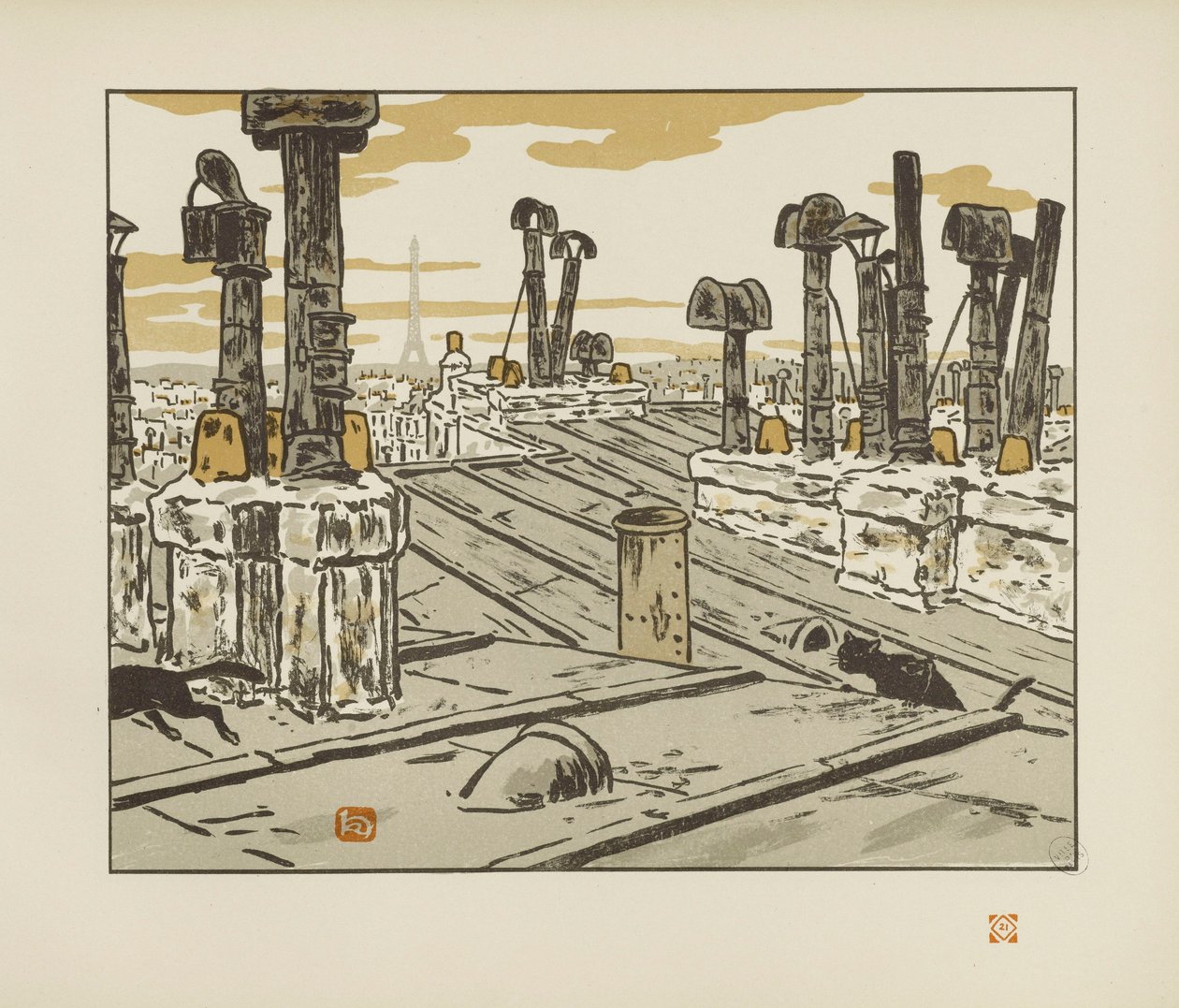 Nos telhados [As trinta e seis vistas da Torre Eiffel] de Henri Rivière