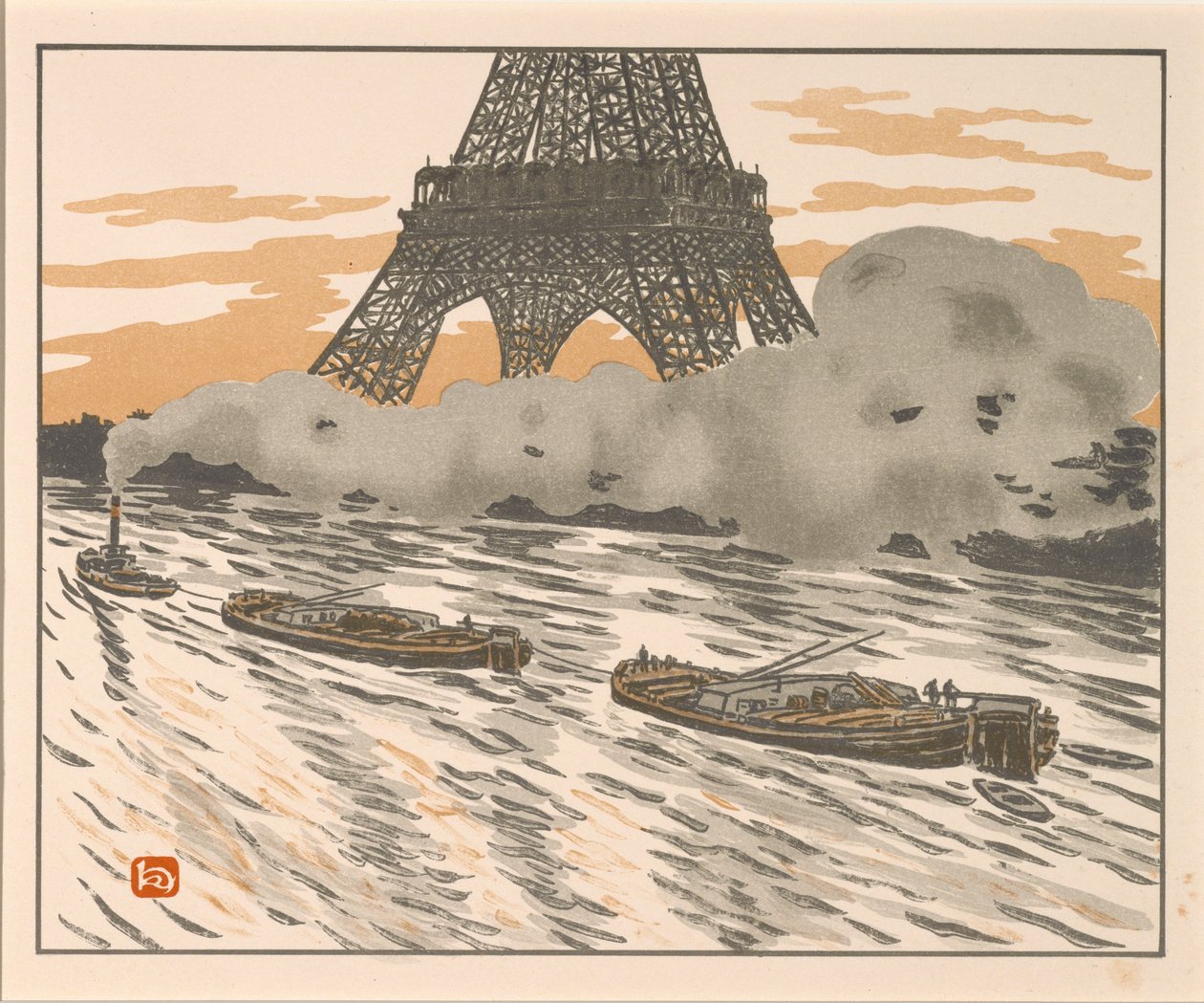 As barcaças das trinta e seis vistas da Torre Eiffel de Henri Rivière