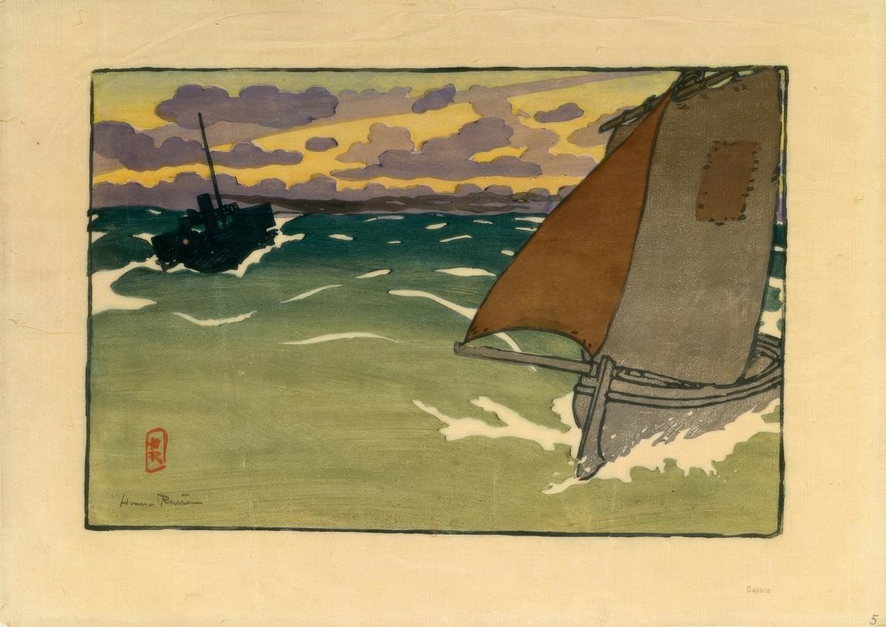 Barco e barco a vapor (Saint-Briac) de Henri Rivière
