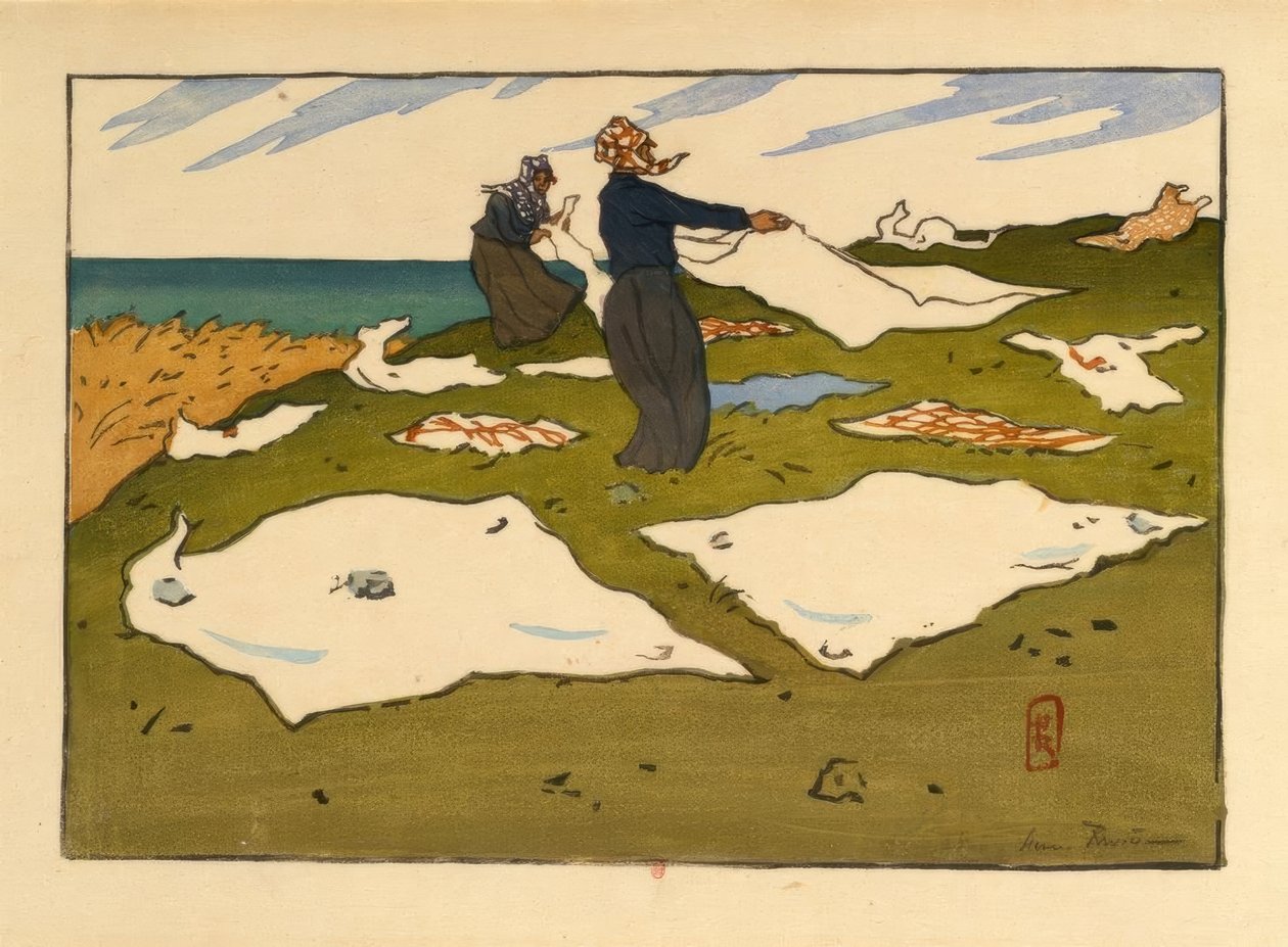 Mulheres secando roupas (Saint-Briac) de Henri Rivière
