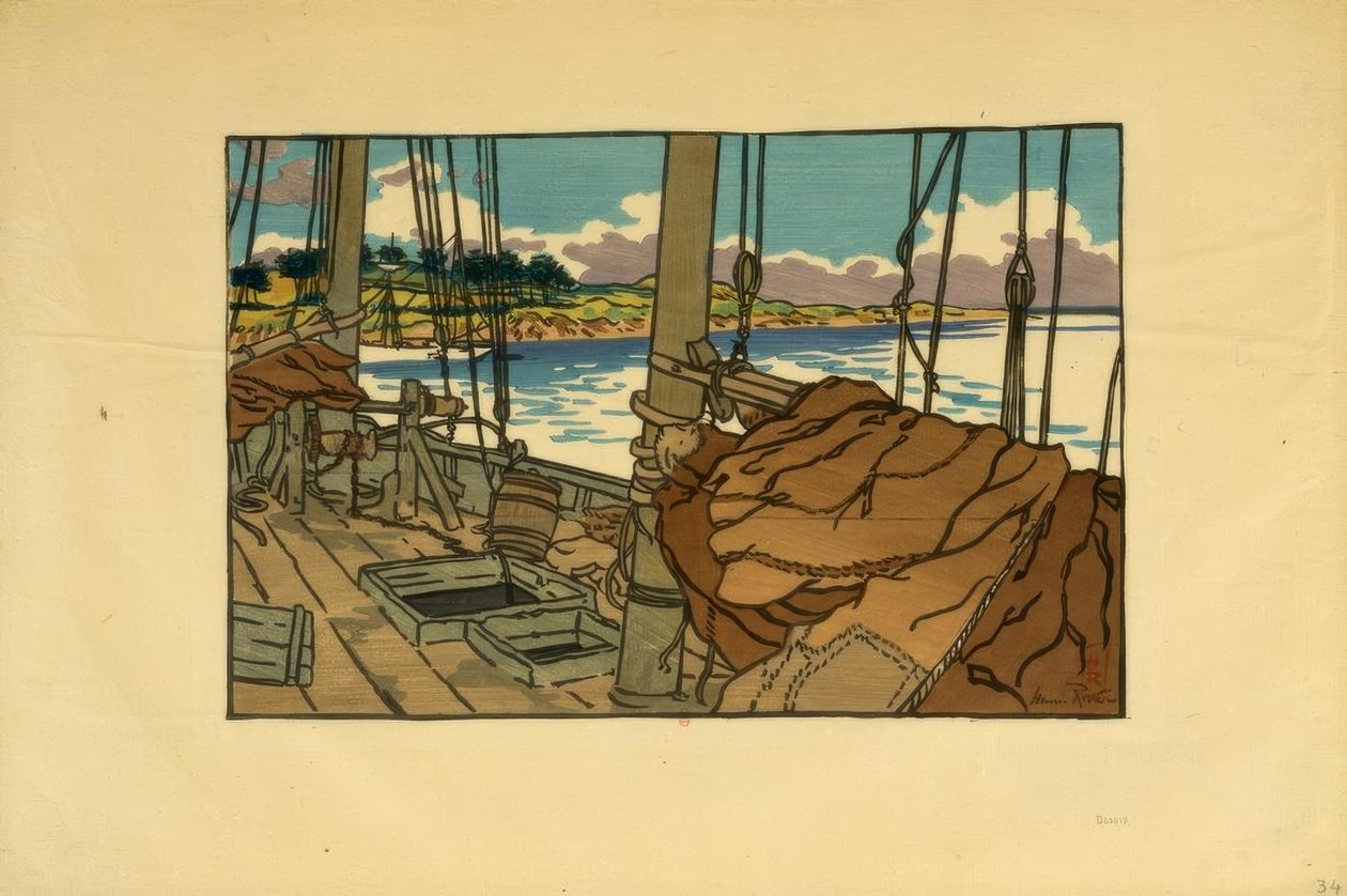 Barco de lagosta na foz do Trieux (Loguivy) de Henri Rivière