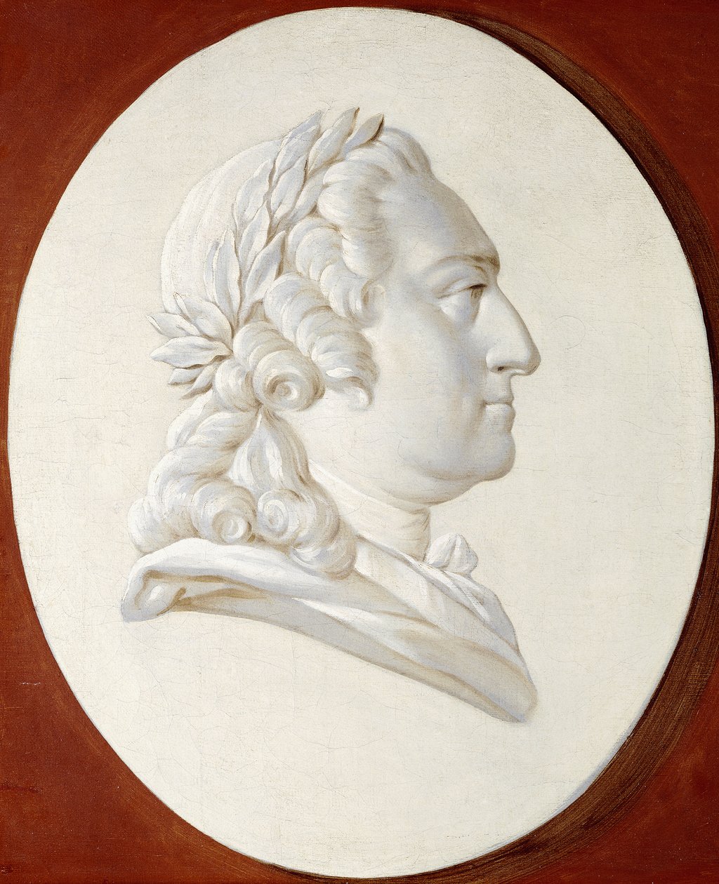 Retrato do Rei Luís XV, do comprimento do busto, em um Oval Pintado, um Medalhão Trompe l&39;Oeil de Henri Roland de la Porte