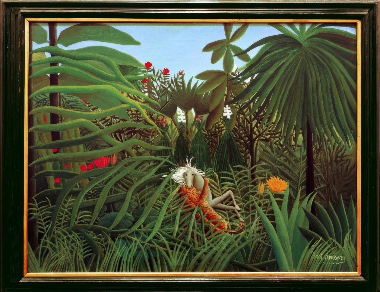 Cavalo atacado por onça-pintada de Henri Rousseau