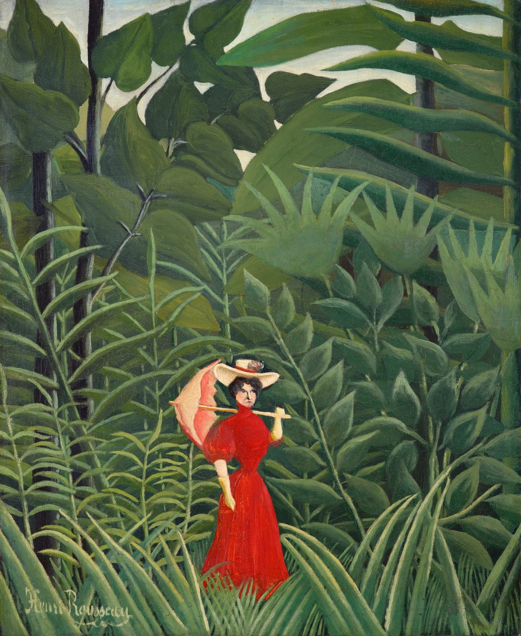 Mulher de vermelho na floresta de Henri Rousseau