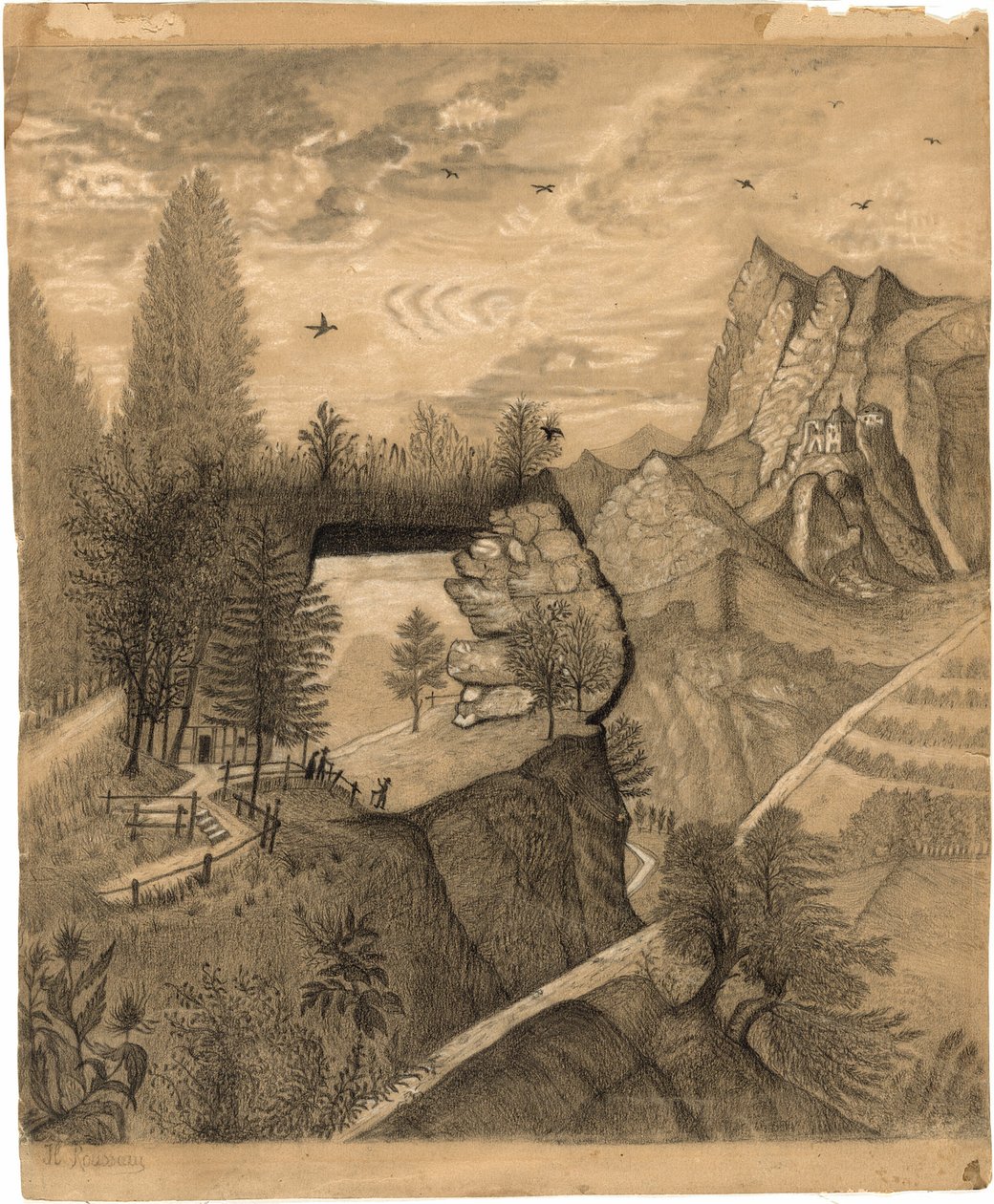 Caminhantes subindo a um chalé de montanha de Henri Rousseau