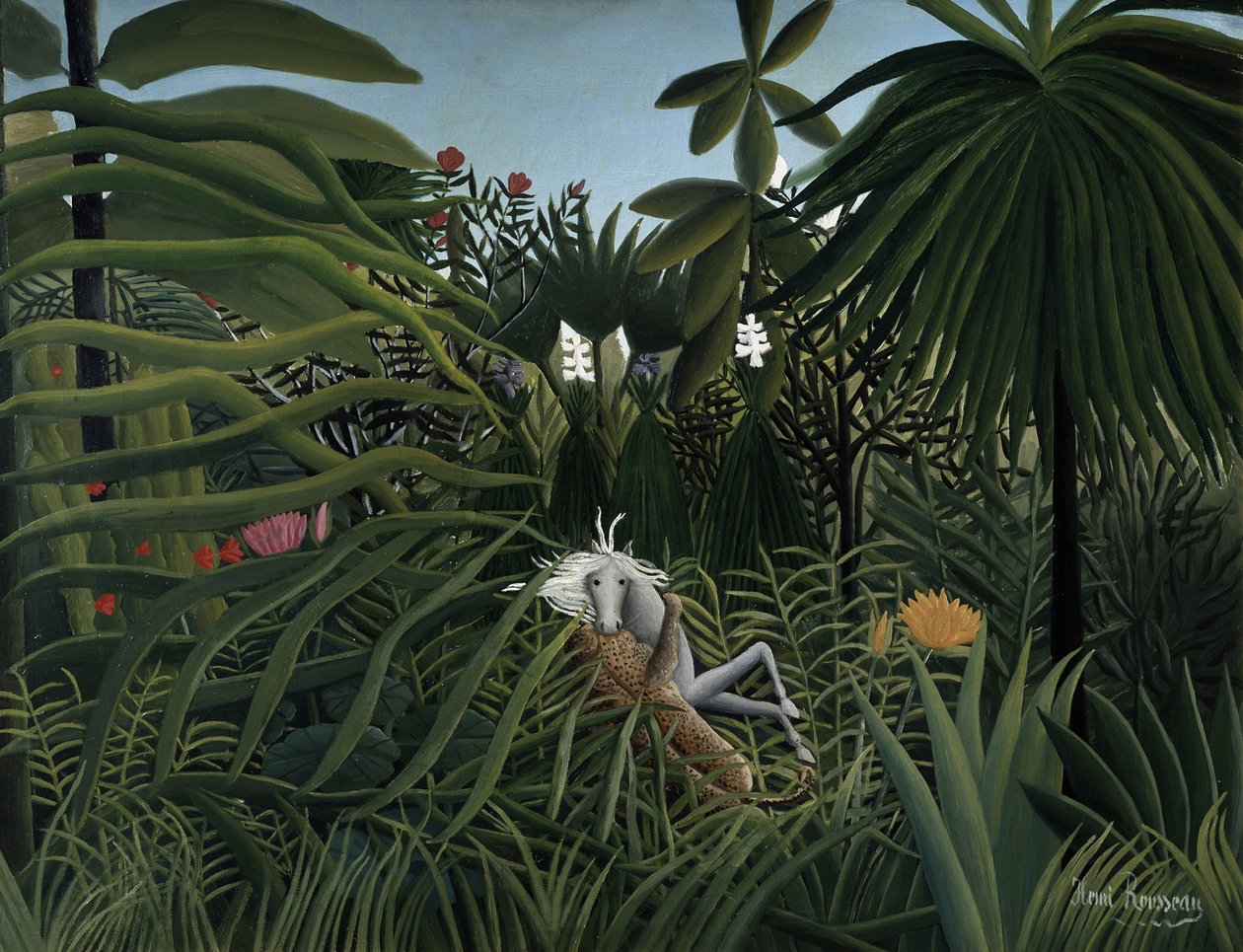 Jaguar atacando um cavalo, 1910 de Henri Rousseau