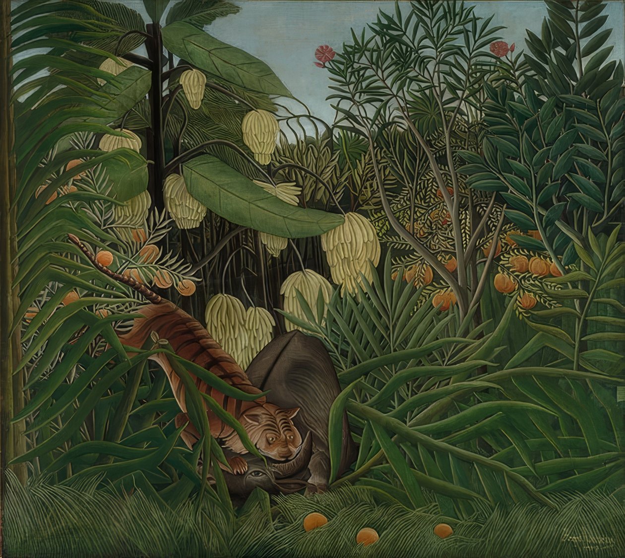 Lute entre um tigre e um búfalo. 1908 de Henri Rousseau