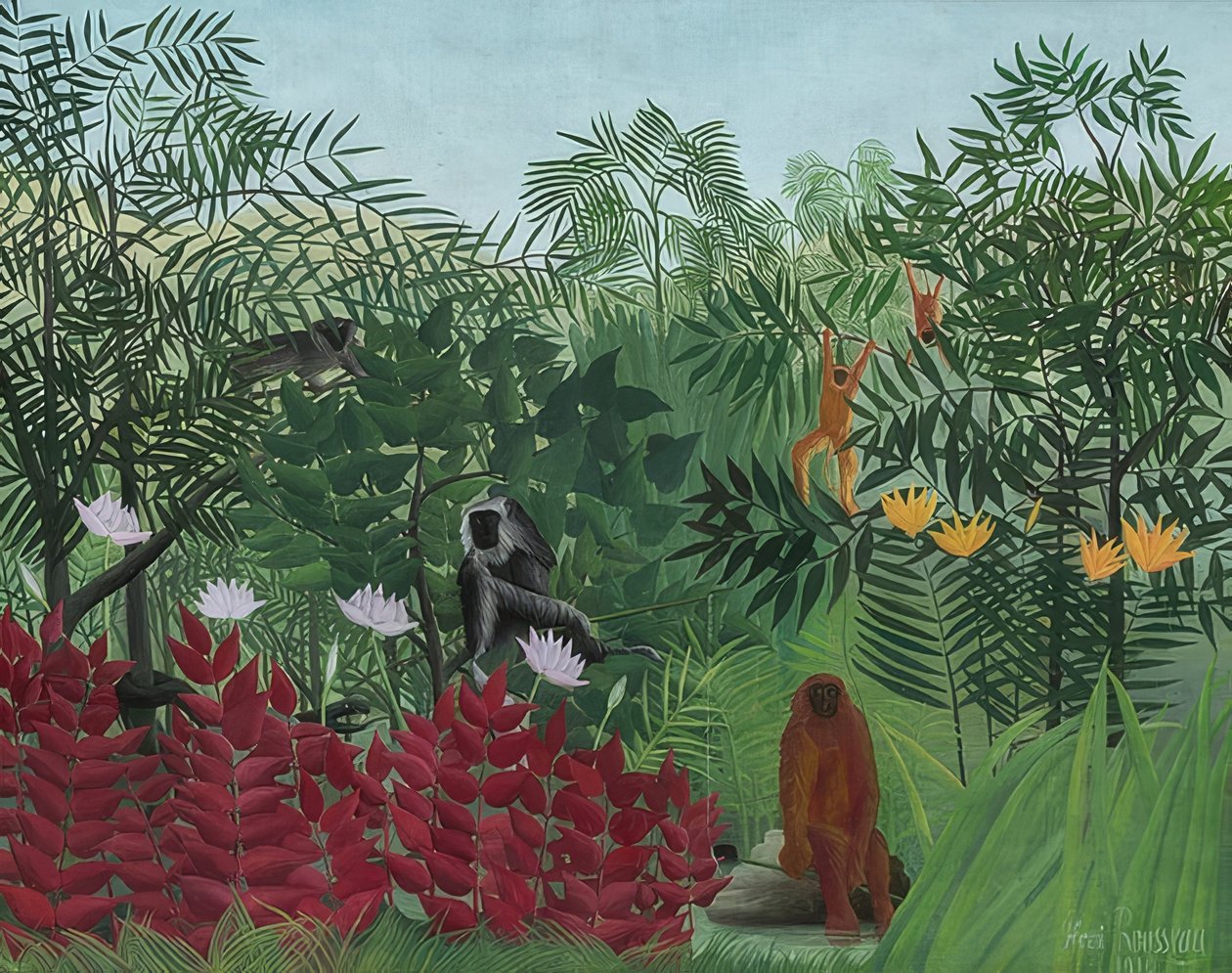 Floresta tropical com macacos. 1910 de Henri Rousseau