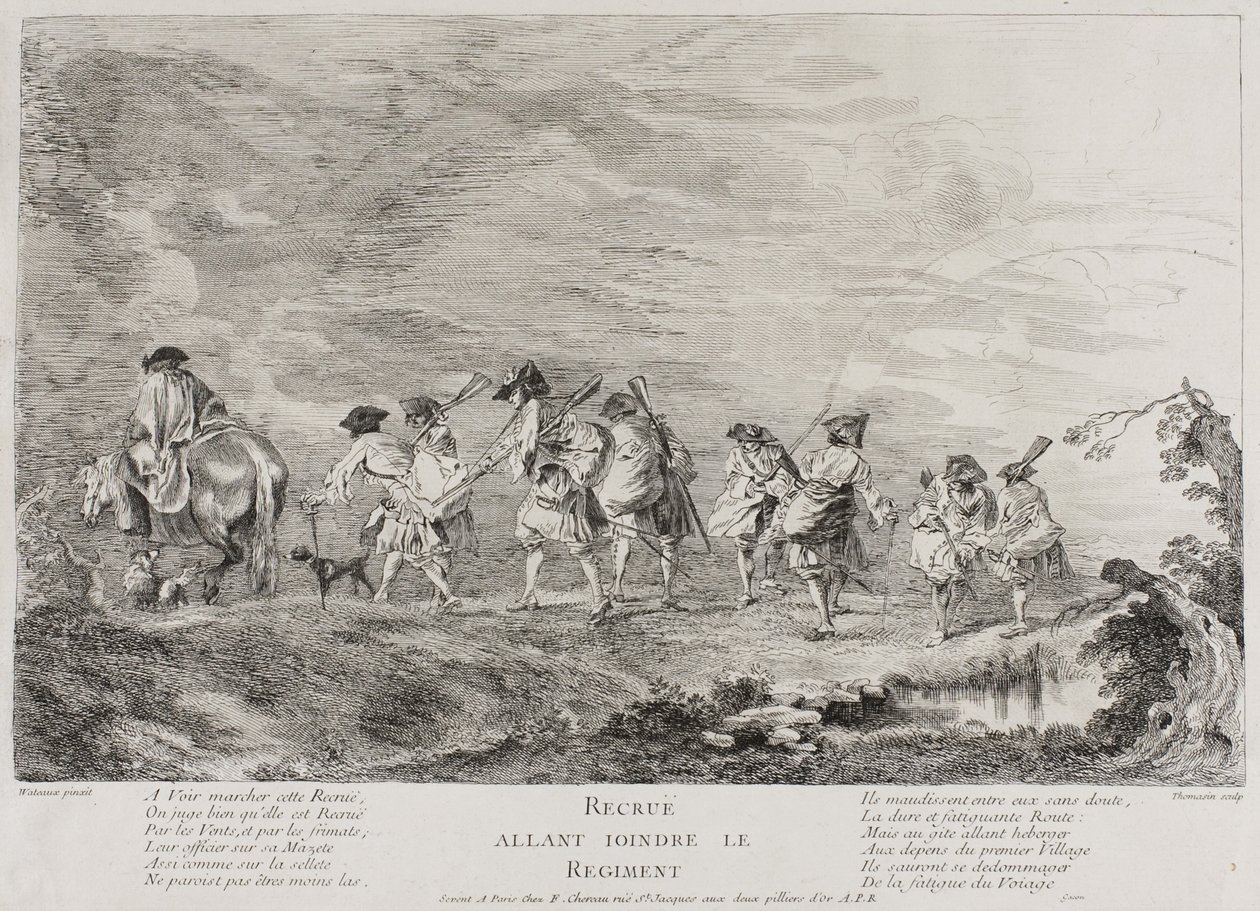 Recrutas que vão ingressar no Regimento, 1717 -26 de Henri Simon Thomassin