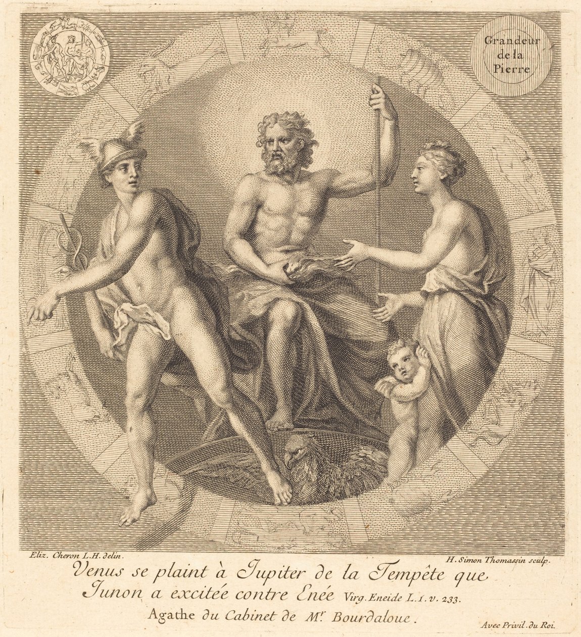 Vênus reclama com Júpiter sobre a tempestade que Juno provocou contra Enéias de Henri Simon Thomassin after Elisabeth Sophie Cheron